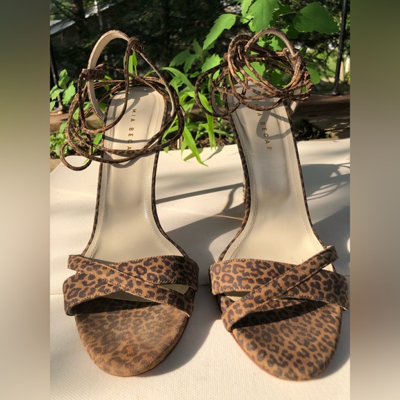 Mia Becar Animal Print Suede High Heel Lace Up Sandals size 39 US 9 - Picture 10 of 13